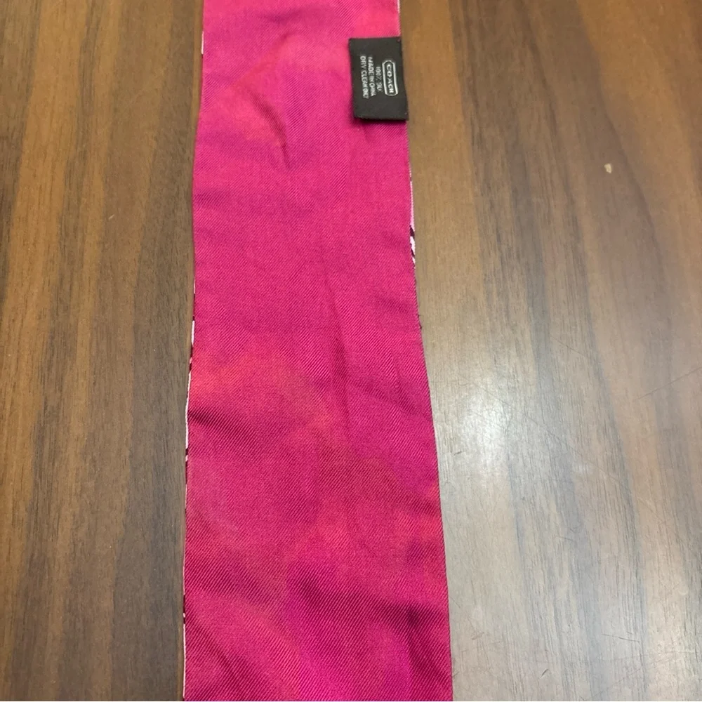 Coach Signature 100% Silk Skinny Pony Bag Scarf Vibrant Pink Monogram Y2K C Logo - Picture 6 of 8
